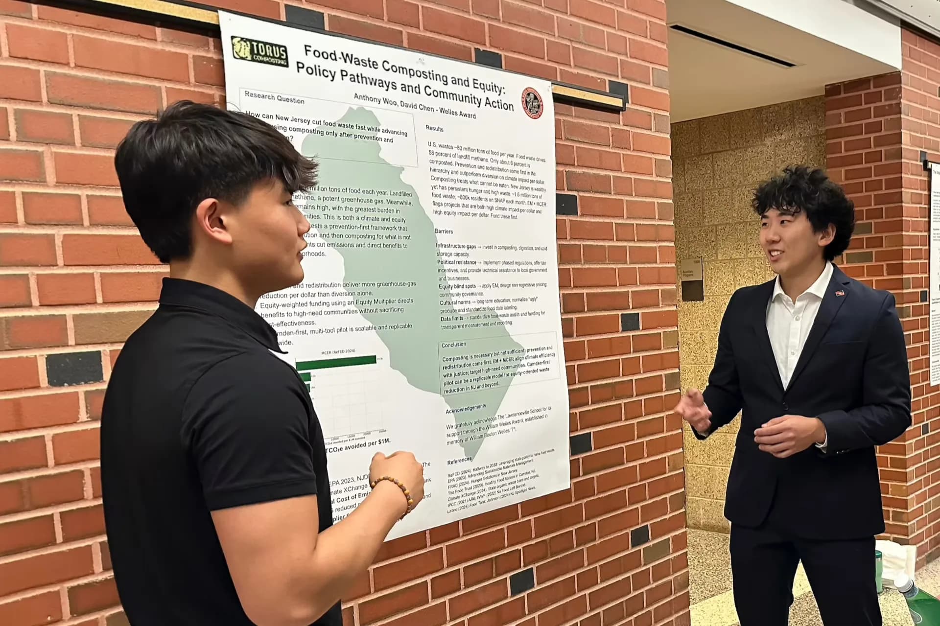 Anthony Woo presenting Torus research on food waste, composting, and equity at The Lawrenceville School Fall Academic Showcase