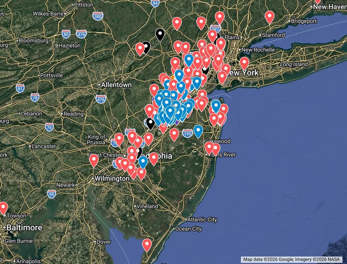 July 2026 map of active Torus compost pickup coverage in New Jersey