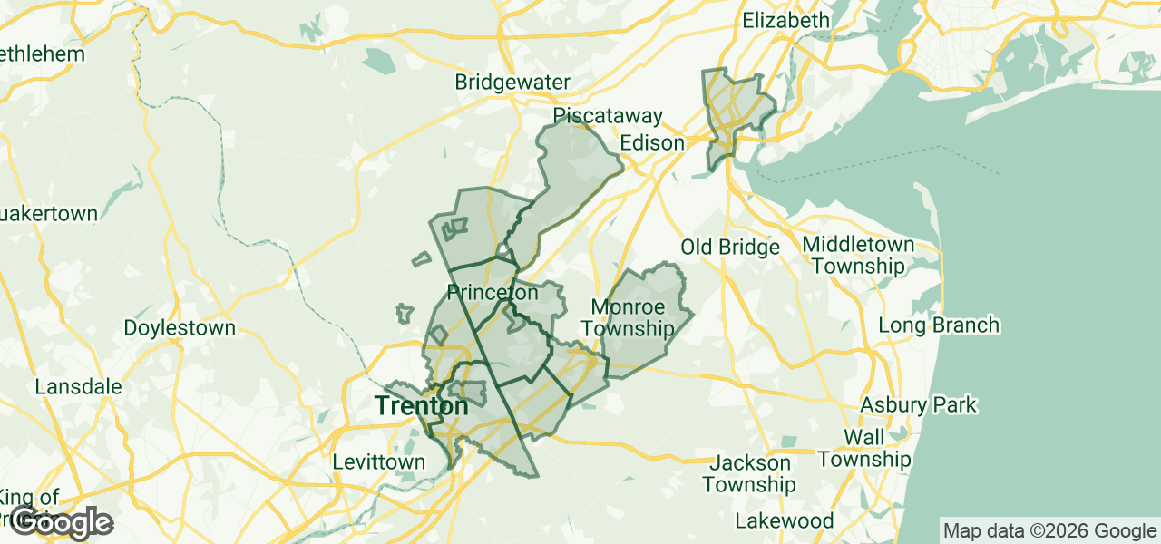 Map of the New Jersey towns Torus serves, each outlined in green