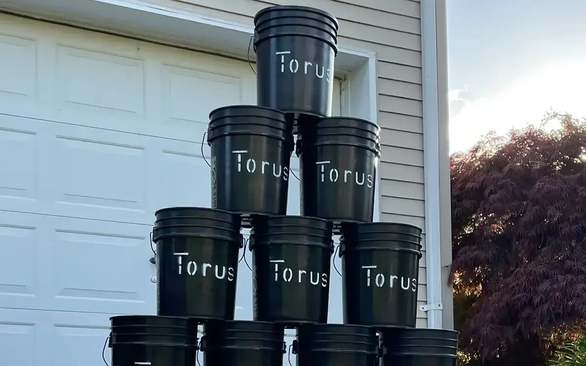 A food-scrap collection bucket ready for pickup