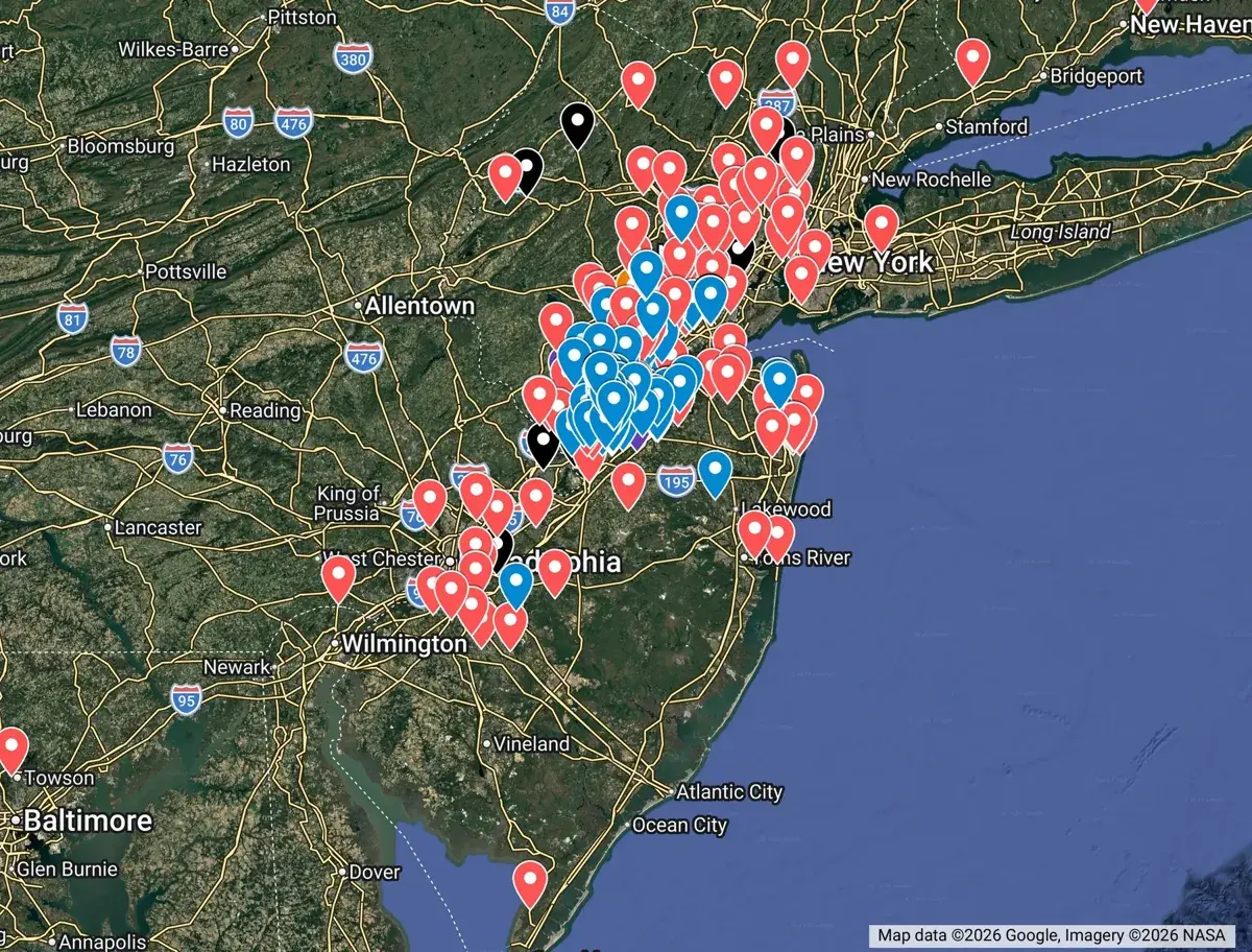 July 2026 map of active Torus compost pickup coverage in New Jersey
